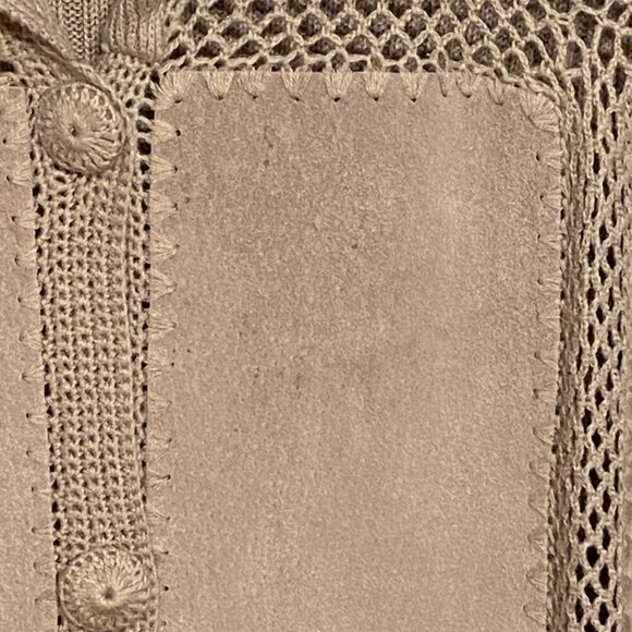 VINTAGE KIKIT Maurice Sasson Women's Suede Leather Jacket Crochet Beige Size (L) - Picture 3 of 10
